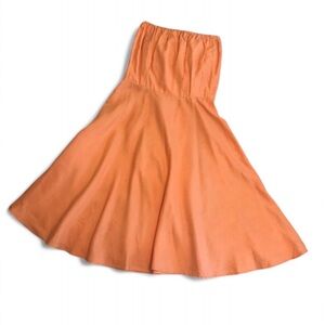 SHAREEN AGAIN 100% Silk Peach Strapless Empire Waist A-Line Flared Midi SunDress